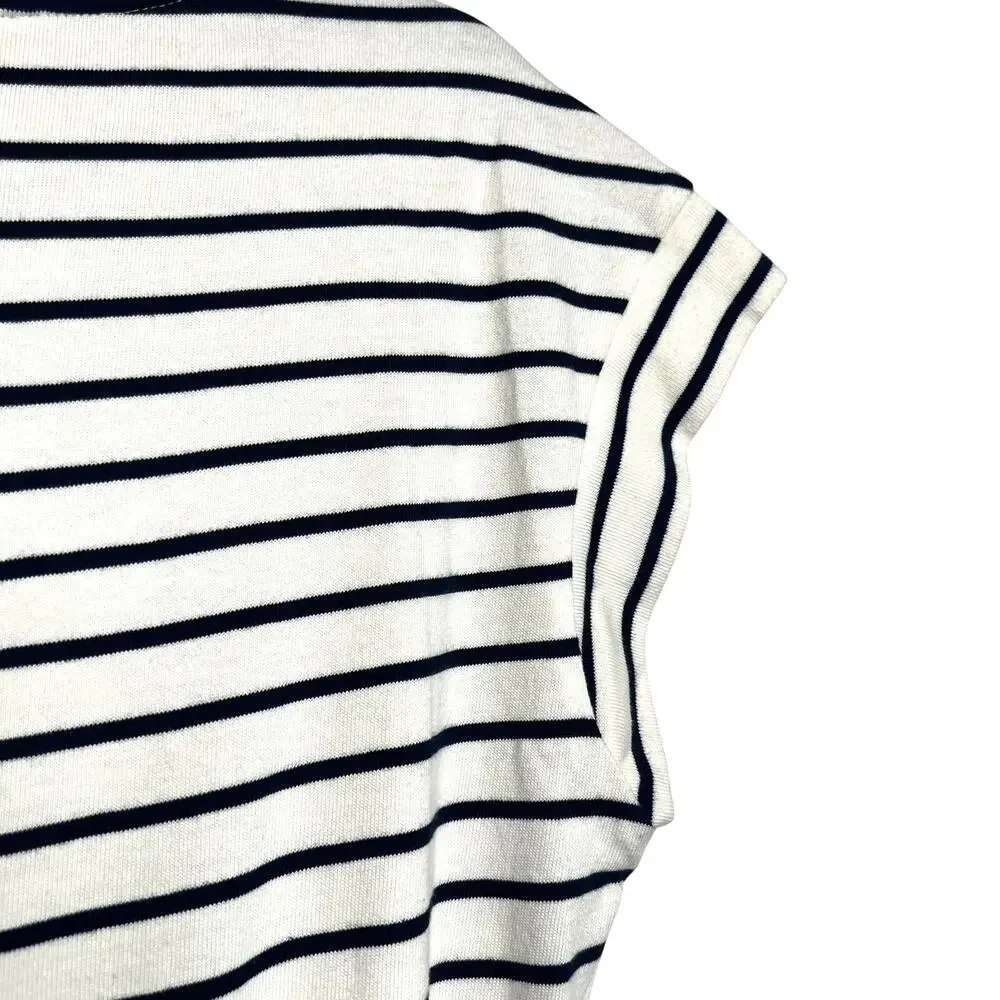 J.CREW Women's Size M Nautical Tie-Waist Knit Blue White Mixed Pattern Dress